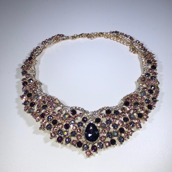 EVER FAITH Jewelry - BEAUTIFUL CRYSTAL NECLACE PURPLE GOLD TONE